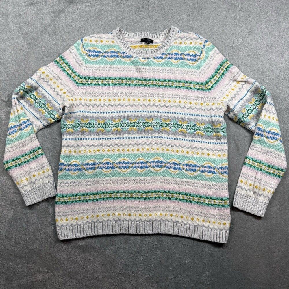 Talbots Winter Fair Isle Crewneck Sweater Women’s PL White Long Sleeve Pullover - Picture 2 of 7